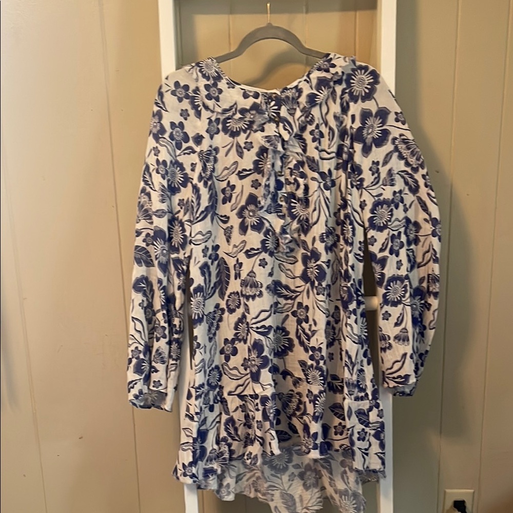 Anthropologie Blue Floral Long Sleeve Dress